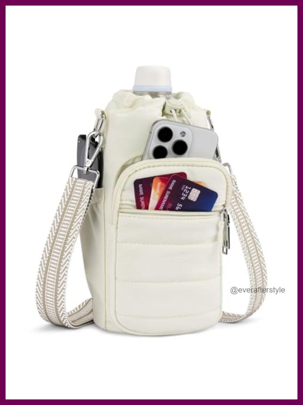 Insulated Water Bottle Crossbody Bag 40oz with Adjustable Strap RFID Pockets